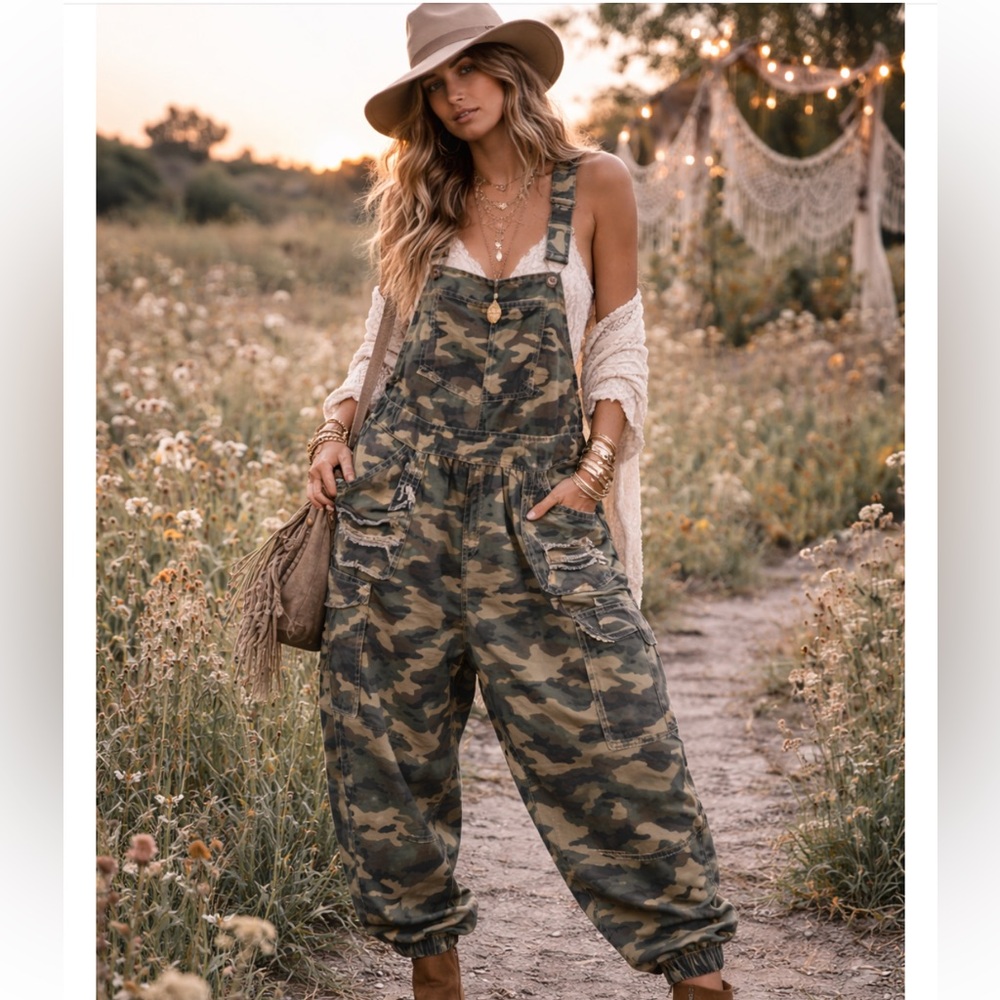 🆕 HARLEM STYLE FIT Boutique Fancy Dream Camouflage Overalls